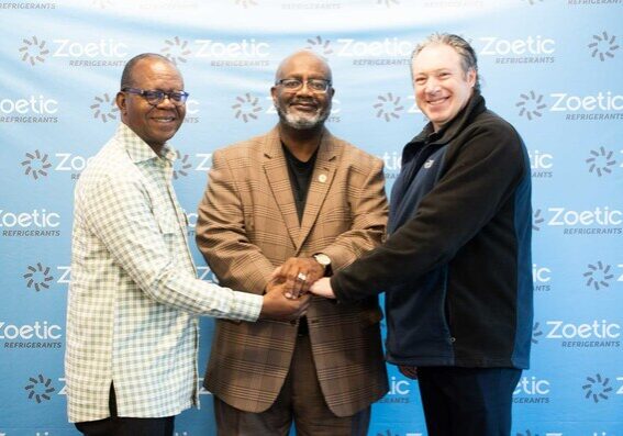 Pictured at the signing  ceremony for the new partnership are: (left to right) Ecologistics President Dr. Paul Abolo;  Zoetic Chairman and Co-Founder Jerome Ringo; and Vivaris Capital President &amp; CEO J. Christopher Mizer.